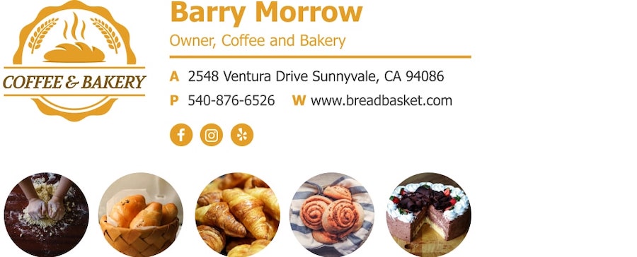 email signature for a bakery owner with a uniform color scheme