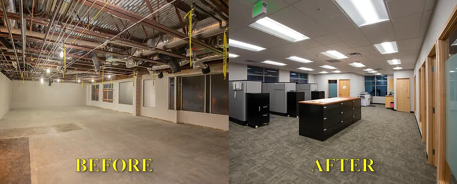 Commercial building before and after commercial tenant improvements.