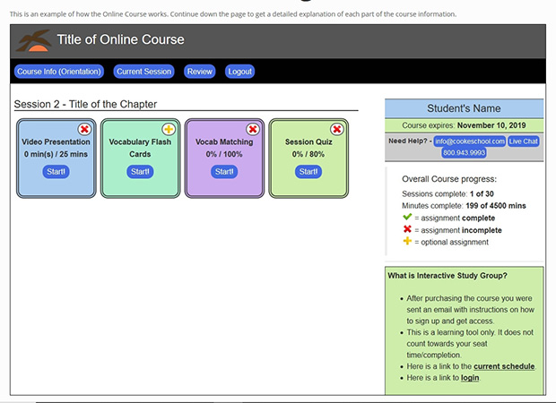 Screenshot of the course dashboard showing ease of use.