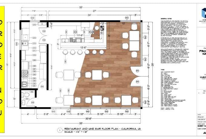 Detailed restaurant floor plan.