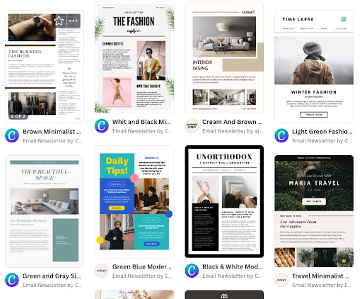 Example of email templates in Canva