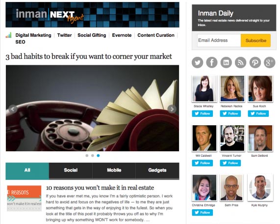 A blog designed by Placester for Inman Next, showing a sample of the quality of their websites.