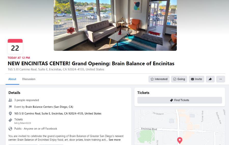 A screenshot of the Facebook event page for a business' grand opening party celebrating its new location.
