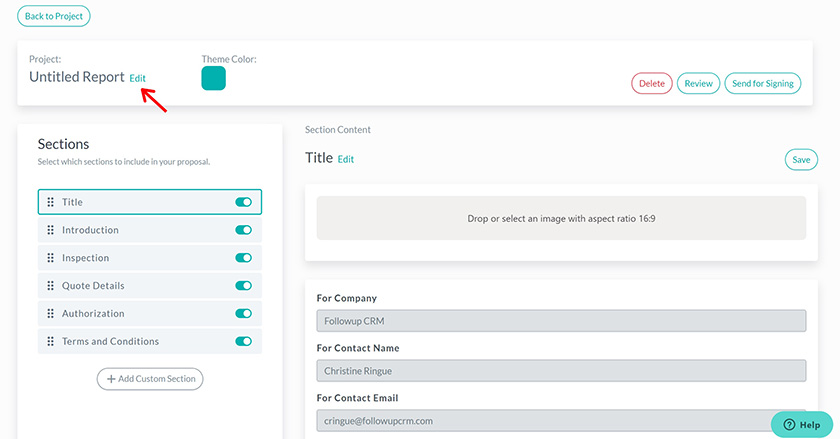Creating a proposal in Follow-Up CRM