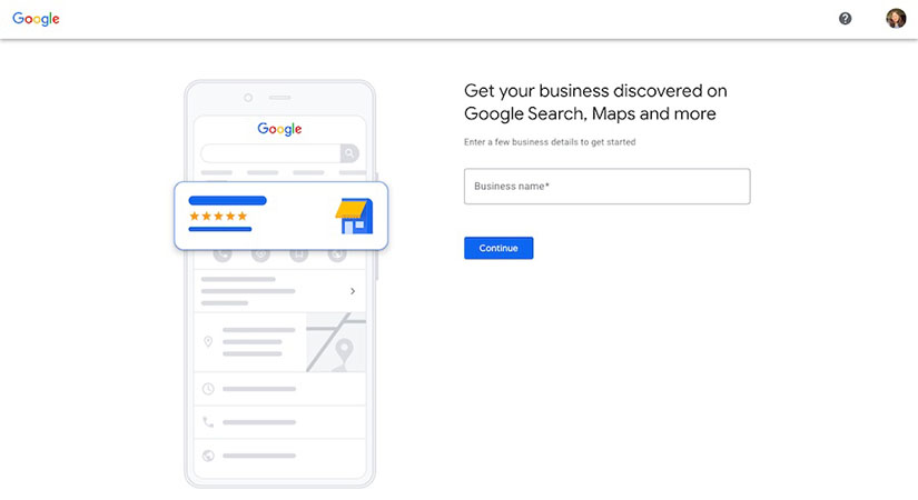Prompt to enter business name on Google Business Profile