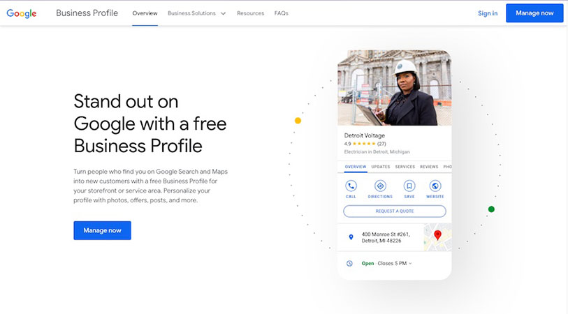 Google Business Profile home page