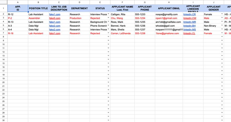 HR Applicant Master Tracker Sample