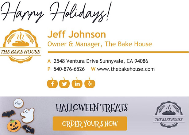 Email signature with a holiday-themed clickable banner ad