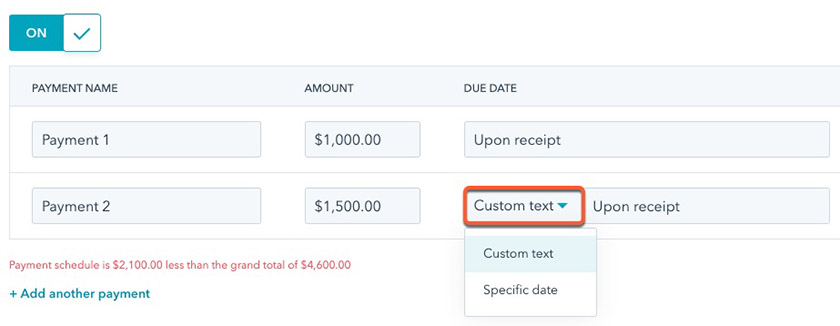 Creating quotes with payable amounts in HubSpot CRM