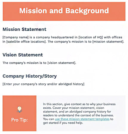 HubSpot’s sales plan template with the mission, vision, and story of the company