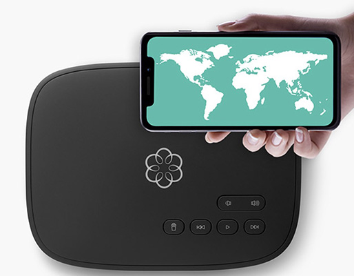 An image of an Ooma device connected to World Plus plan