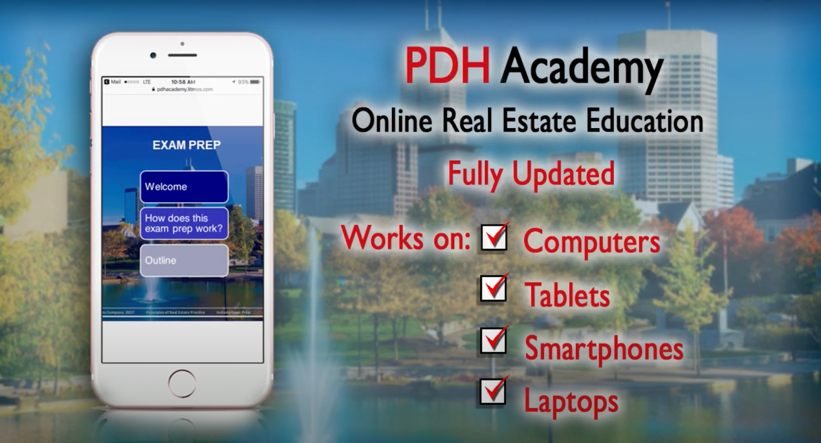 PDH Academy online real estate academy phone screenshot.