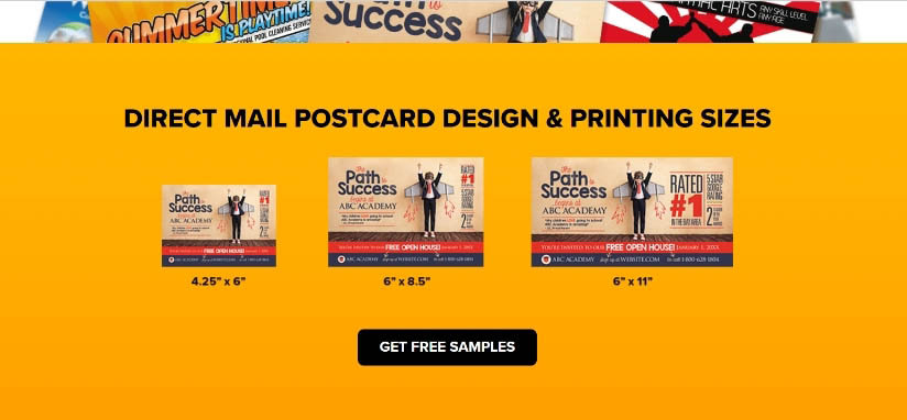 Image of the three sizes of postcards that are suitable for direct mail.