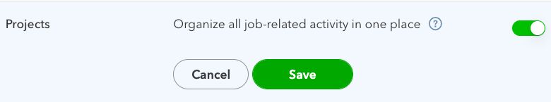 Screen where you can turn on the project feature in QuickBooks Online