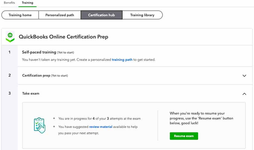QuickBooks Online Certification hub where you can take the examination