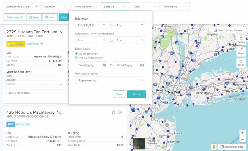 Reonomy commercial property search with filters