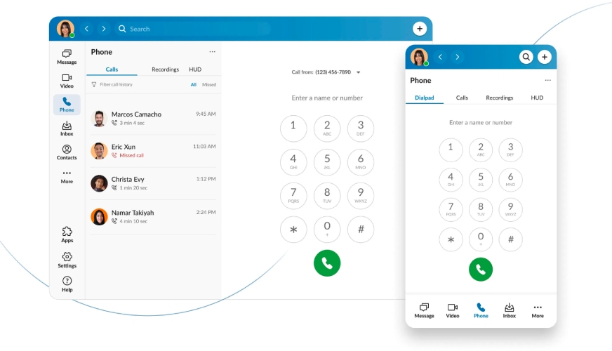 RingCentral desktop and mobile apps showing the platform's dialpad