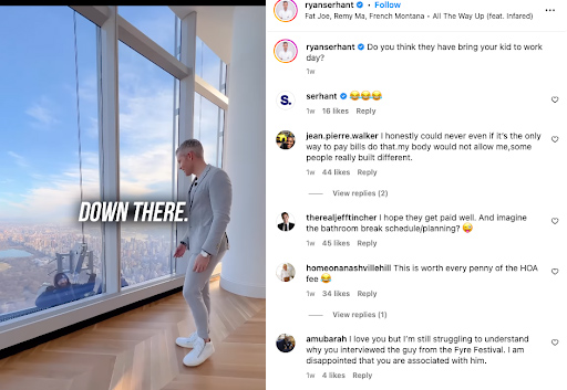 Screenshot of funny Instagram reel from Ryan Serhant