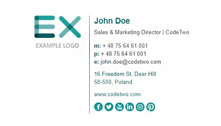 email signature for a sales & marketing director with a uniform color scheme
