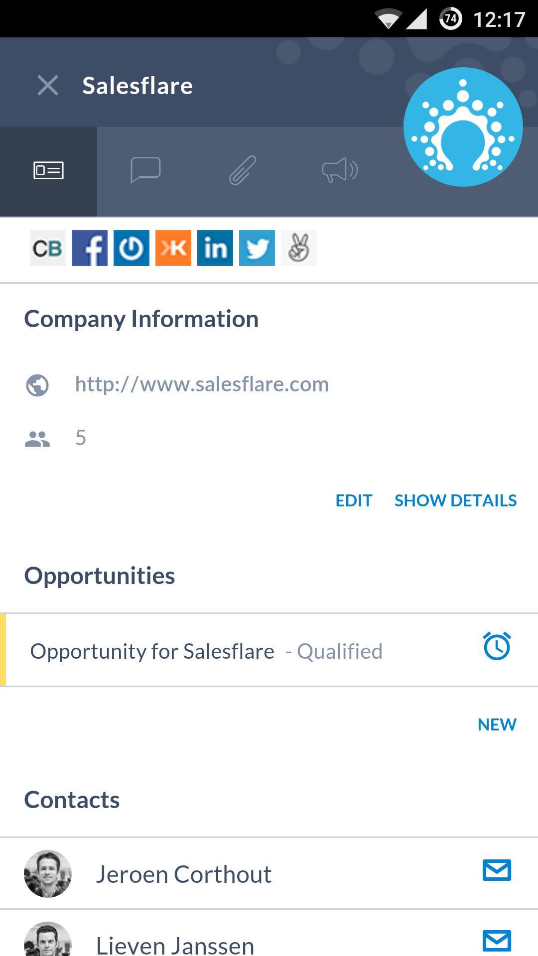 Salesflare CRM mobile app.