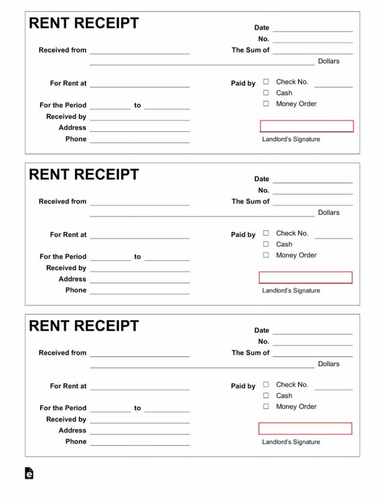 An example of a blank rent receipt.