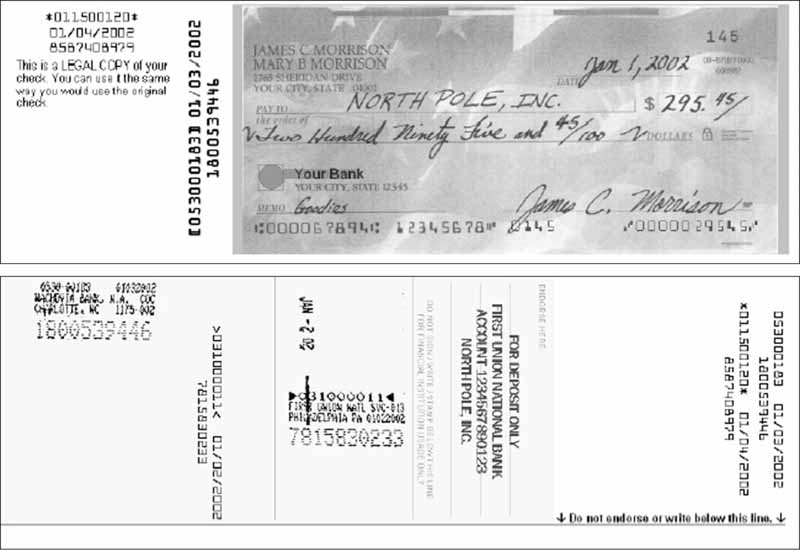 An image showing the front and back of a cleared check.