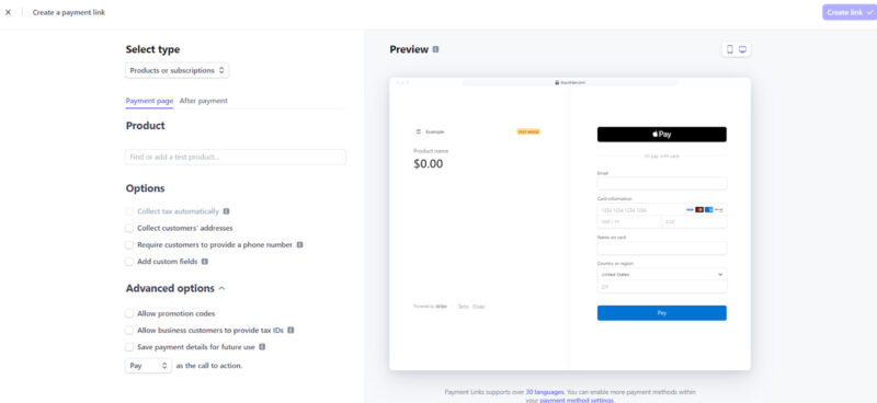 Customizations for Stripe payment link.