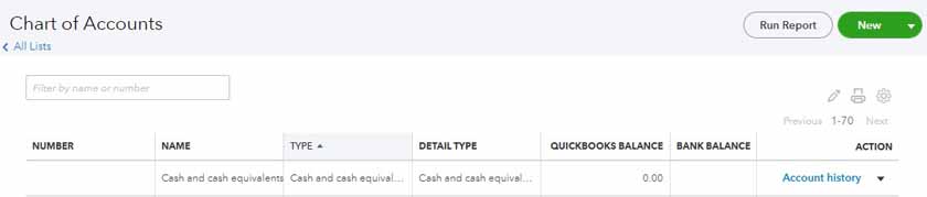 Image showing the top portion of the chart of accounts screen to emphasize how to import new accounts.