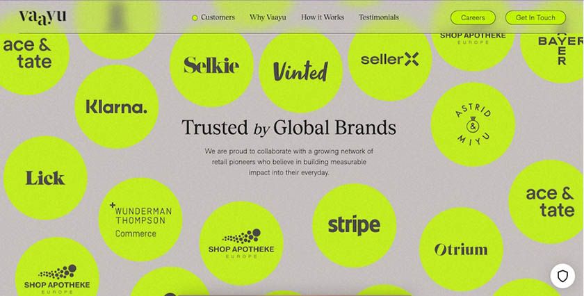 A section of Vaayu Tech's website showing brand collaborations