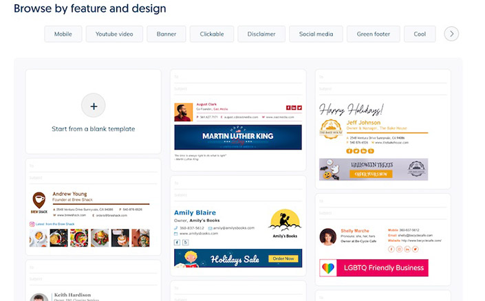 Wisestamp's selection of email signature templates and layouts