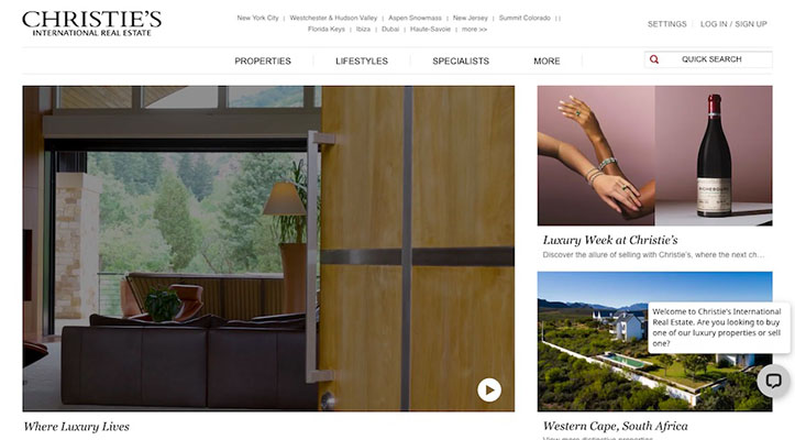 Home page of Christie's Real Estate's website
