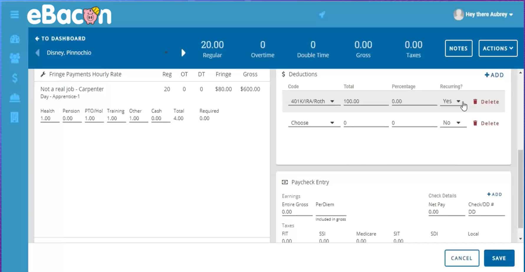 eBacon image showing payroll tools.