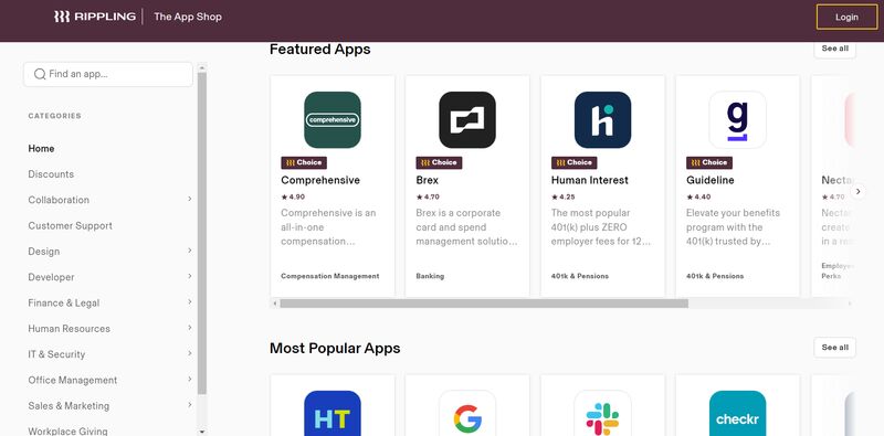 featured and most popular apps with logos and description on IT management dashboard