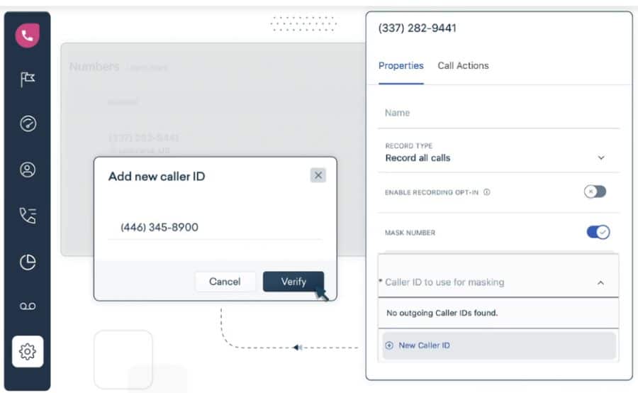 A Freshdesk Contact Center window showing its outbound caller ID feature.