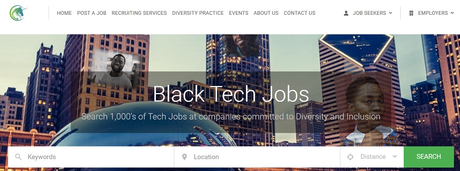 Black Tech Jobs job search page.