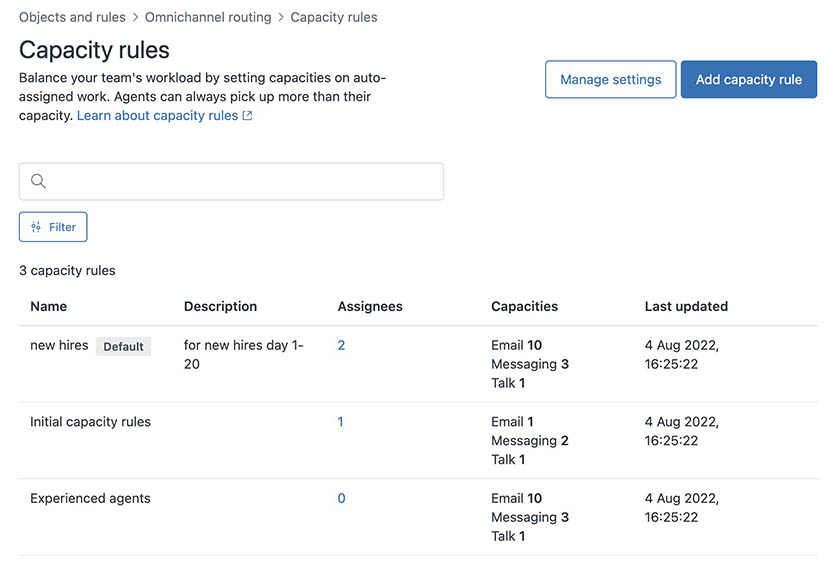 Creating agent capacity rules in Zendesk.