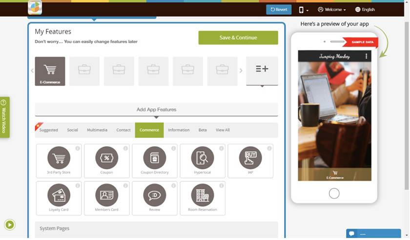 Creating a new app in Appy Pie.