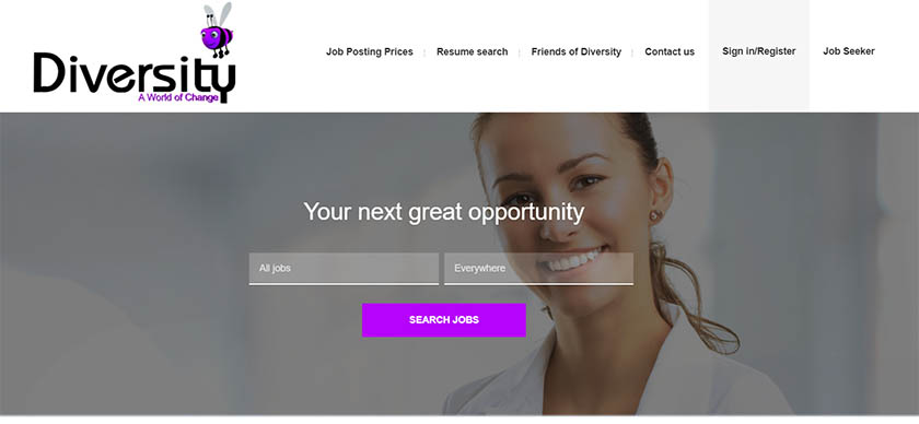 Diversity.com job search page.