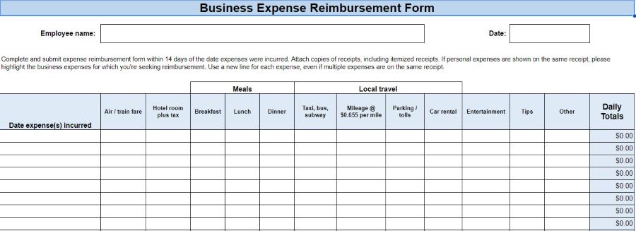 Expense report template.