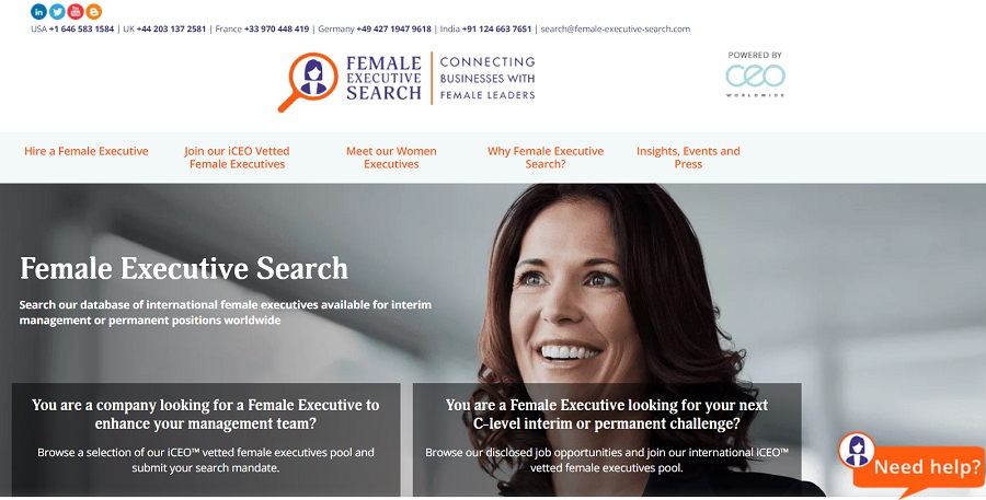 Female Executive Search job search page.