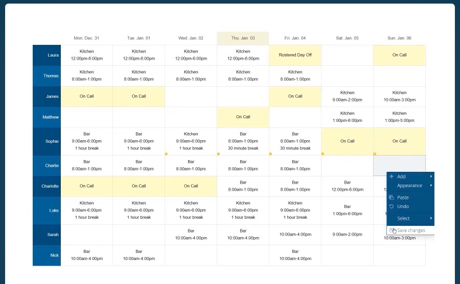 FindMyShift image of scheduling screen.