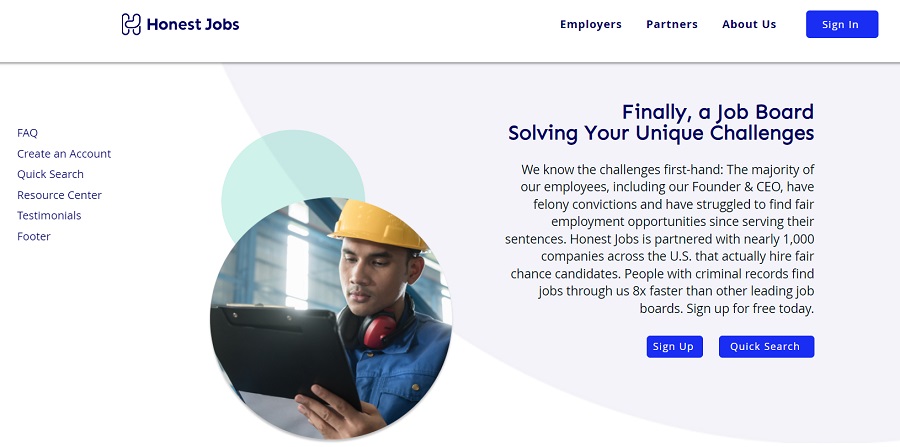 Honest Jobs sign-in page.