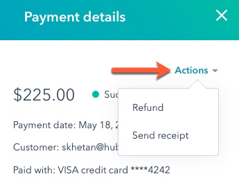 Issuing a refund in HubSpot Service Hub.