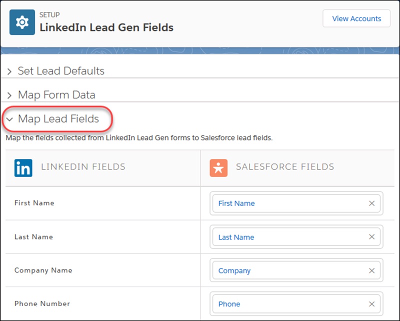 Mapping LinkedIn lead form data to Salesforce in Salesforce Essentials