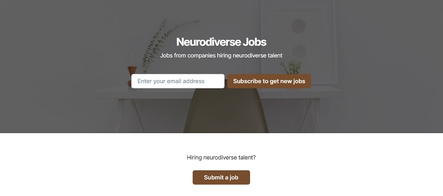 Neurodiverse Jobs email sign-up page.