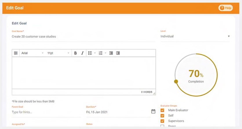 OrangeHRM page showing how to create goals.