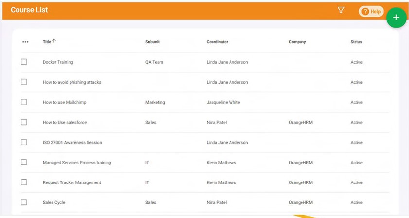 OrangeHRM screenshot showing setting up multiple sessions in a training course.