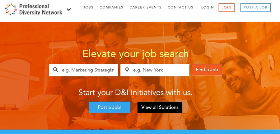 Professional Diversity Network job search page.