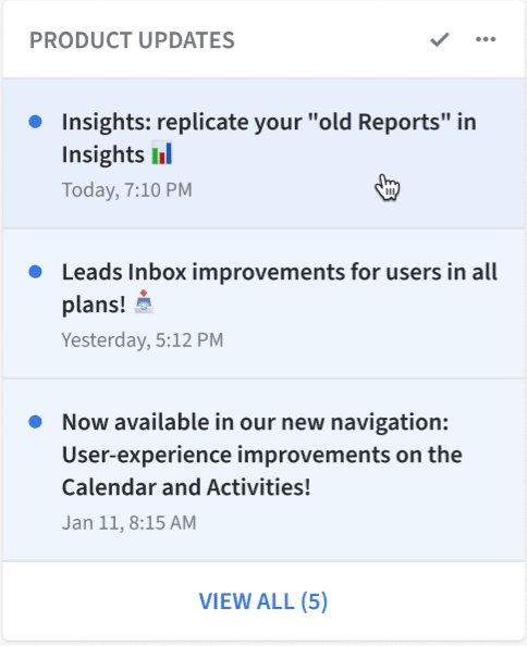 Receiving product updates from the AI Sales Assistant in Pipedrive.