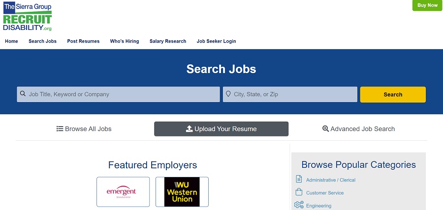 RecruitDisability.org job search page.